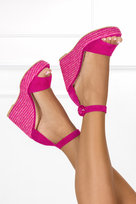 Fuksjowe sandały skórzane damskie espadryle na ozdobnym koturnie PRODUKT POLSKI Casu 2339-39