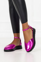 Fuksjowe sandały skórzane damskie na platformie PRODUKT POLSKI Casu 09569-39