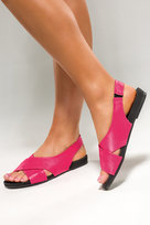 Fuksjowe sandały skórzane damskie płaskie z gumką paski na krzyż PRODUKT POLSKI Casu 40407-37