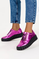 Fuksjowe trampki skórzane damskie sneakersy metaliczne sznurowane PRODUKT POLSKI Casu 469-Z-39