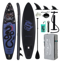 FUNWATER FR17U Deska SUP dmuchana 11'6" 350×83×15 cm – SUP all-round do 180 kg, czarny smok design, EVA antypoślizgowa, 3 stateczniki, wiosło teleskopowe, pompka, plecak FUNWATER