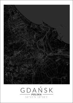 Galeria Plakatu, Gdańsk mapa czarna, 59,4x84,1 cm - Galeria Plakatu