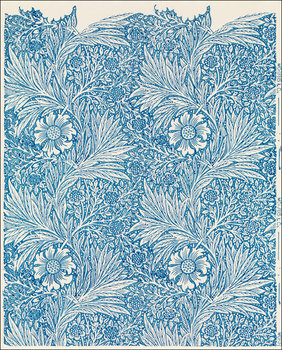 Galeria Plakatu, Plakat, Blue marigold illustration wall art print and poster design remix from original artwork, William Morris, 40x60 cm - Galeria Plakatu