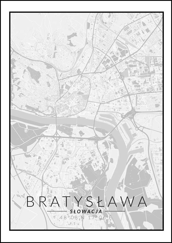 Galeria Plakatu, Plakat, Bratysława Mapa Czarno Biała, 60x80 Cm ...