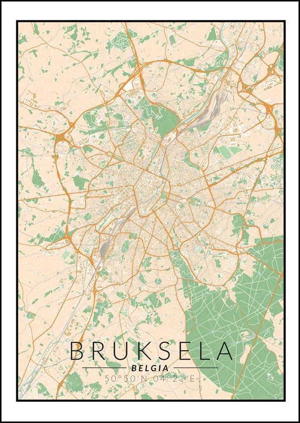 Galeria Plakatu, Plakat, Bruksela Mapa Kolorowa, 40x50 Cm - Galeria ...