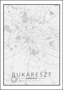 Galeria Plakatu, Plakat, Bukareszt Mapa Czarno Biała, 21x29,7 cm - Galeria Plakatu