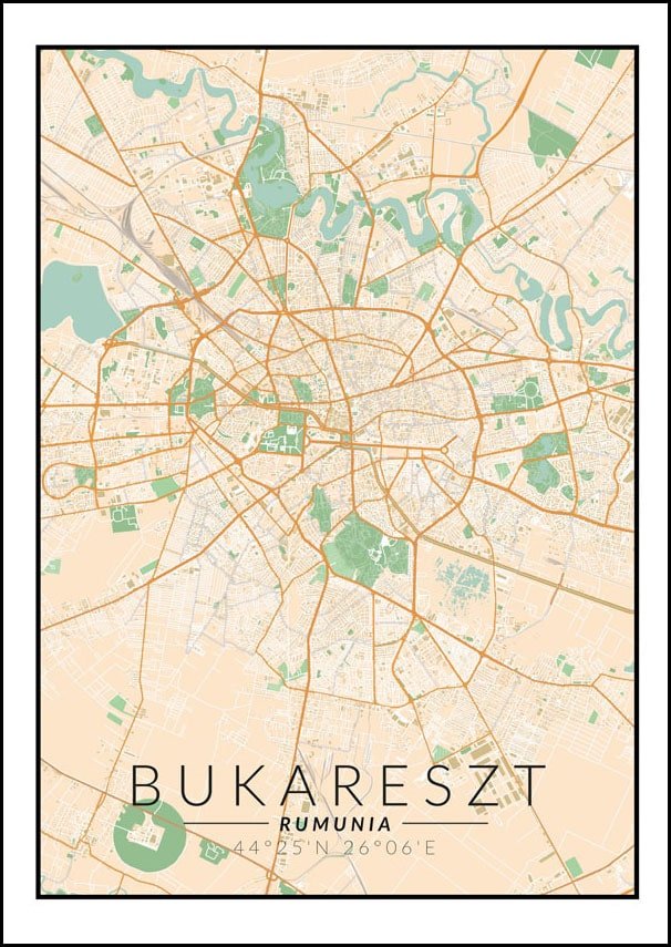 Galeria Plakatu, Plakat, Bukareszt Mapa Kolorowa, 60x80 Cm - Galeria ...