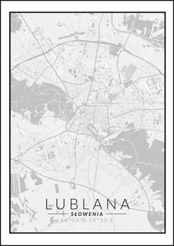Galeria Plakatu, Plakat, Lublana Mapa Czarno Biała, 21x29,7 cm - Galeria Plakatu