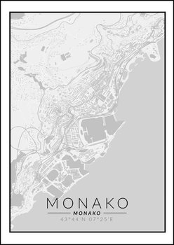 Galeria Plakatu, Plakat, Monako Mapa Czarno Biała, 61x91,5 cm - Galeria Plakatu
