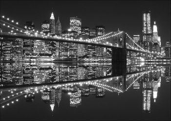 Galeria Plakatu, Plakat, New York Brooklyn Bridge night BW, 42x29,7 cm - Galeria Plakatu
