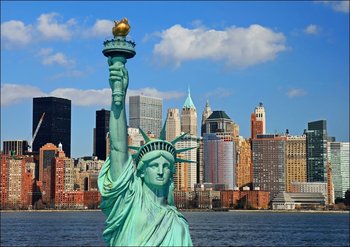 Galeria Plakatu, Plakat, Nowy Jork, Statua Wolności Manhattan Skyline, 29,7x21 cm - Galeria Plakatu