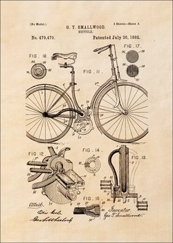 Galeria Plakatu, Plakat, Patent Mechanizm Rowerowy Projekt z 1892, sepia, 40x60 cm - Galeria Plakatu