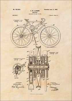 Galeria Plakatu, Plakat, Patent Mechanizm Rowerowy Projekt z 1902, sepia, 50x70 cm - Galeria Plakatu