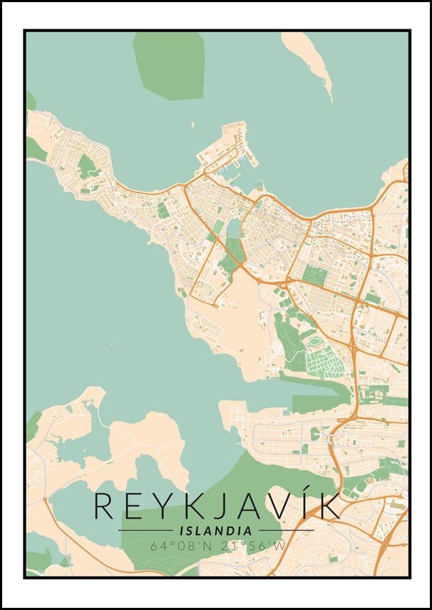 Galeria Plakatu, Plakat, Reykjavik Mapa Kolorowa, 60x80 Cm - Galeria ...