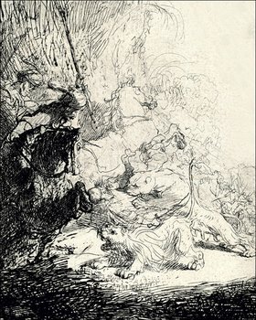 Galeria Plakatu, Plakat, The Small Lion Hunt (with Two Lions), Rembrandt, 21x29,7 cm - Galeria Plakatu