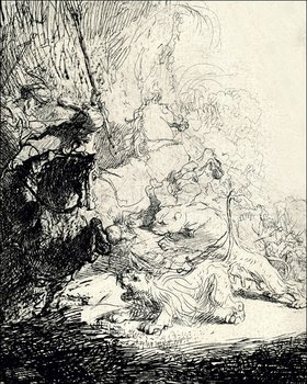 Galeria Plakatu, Plakat, The Small Lion Hunt (with Two Lions), Rembrandt, 29,7x42 cm - Galeria Plakatu