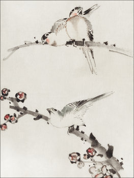 Galeria Plakatu, Plakat, Three Birds Perched on Branches, Hokusai, 21x29,7 cm - Galeria Plakatu