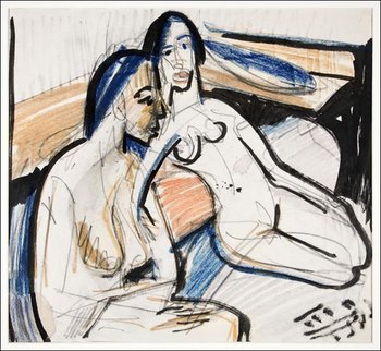 Galeria Plakatu, Plakat, Two Seated Women in Studio, Ernst Ludwig Kirchner, 40x40 cm - Galeria Plakatu