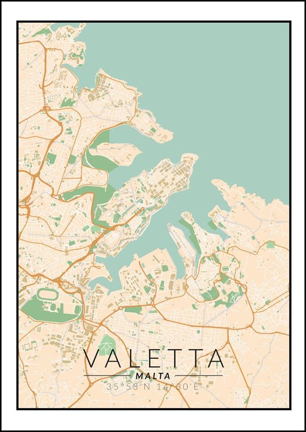 Galeria Plakatu, Plakat, Valetta Mapa Kolorowa, 60x80 Cm - Galeria ...