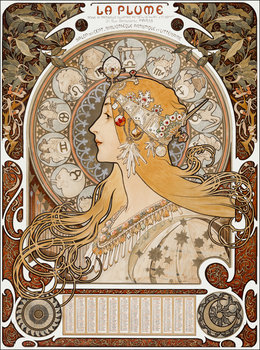 Galeria Plakatu, Plakat, Zodiaque or La Plume, Alphonse Maria Mucha, 29,7x42 cm - Galeria Plakatu