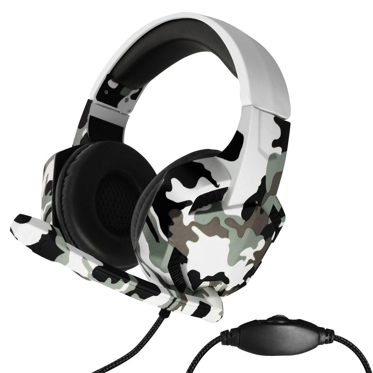 Gamer Headphones Jack 3,5 Mm Mikrofon Dookólny Kamuflaż Śnieżny GJBY