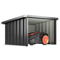 Garaż na kosiarkę Outsunny Robotic Lawn Mower, 108 x 86 x 62, 5 cm, z dachem dwuspadowym, krawędzią ochronną, ocynkowana stal, wiata samochodowa, ochrona przed deszczem dla kosiarek, ciemnoszary