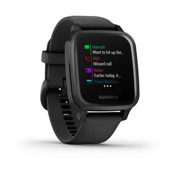 Garmin, Venu Sq Music, niebieskoszara ramka z aluminium z czarną kopertą i silikonowym paskiem, 010-02426-10 - Garmin