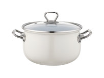 Garnek emaliowany Emalia Pleszew Bliss 16 cm 2,1L kremowy z pokrywką