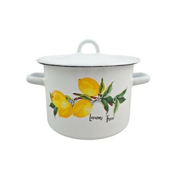 Garnek Emaliowany Z Pokrywką Net-Pol Biały Cytryna 20 Cm 4,5 L - Net- Pol