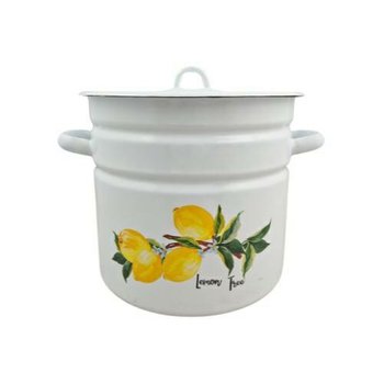 Garnek Emaliowany Z Pokrywką Net-Pol Biały Cytryna 26 Cm 12 L - Net- Pol
