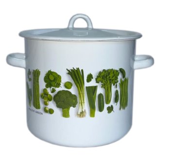 GARNEK EMALIOWANY Z POKRYWKĄ NET-POL BIAŁY WARZYWA ZIELONE 22 CM 7 L - NET-POL