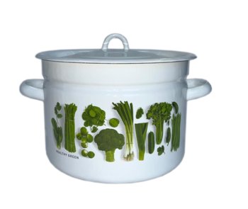 GARNEK EMALIOWANY Z POKRYWKĄ NET-POL BIAŁY WARZYWA ZIELONE 26 CM 9 L - NET-POL