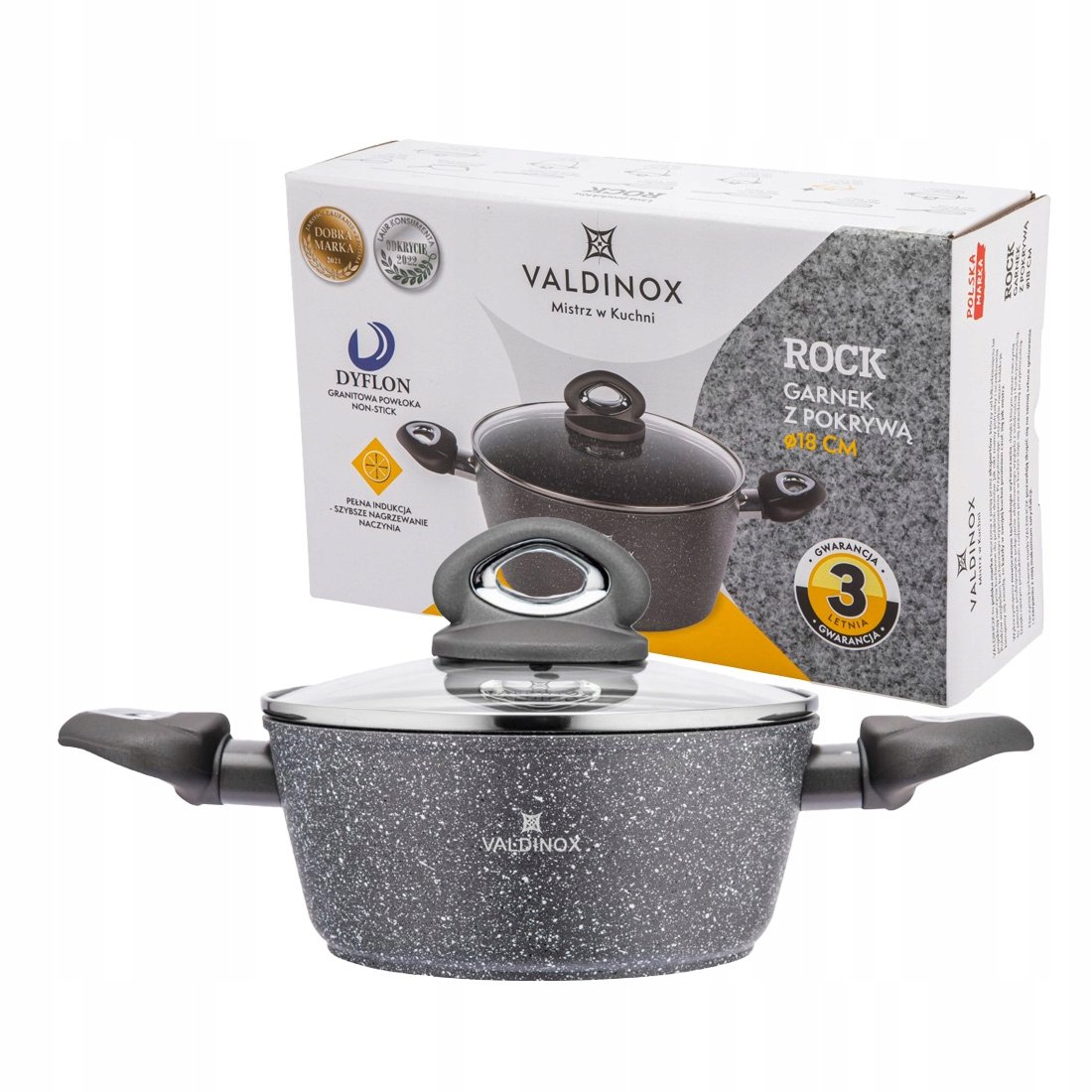 Garnek marmurkowy z pokrywą Valdinox Rock 18 cm 1,7 l indukcja gaz