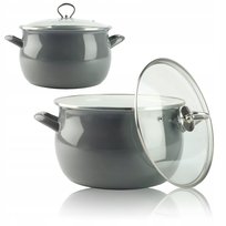 GARNEK TRADYCYJNY EMALIOWANY 6,5 L SZARY BARYŁKA Z POKRYWĄ GAZ INDUKCJA