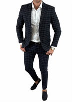 Garnitur męski dwuczęściowy komplet granatowy w drobną kratkę DJG11 52