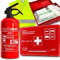 Gaśnica 1kg Samochodowa Apteczka Pierwszej Pomocy Kamizelka Odblaskowa