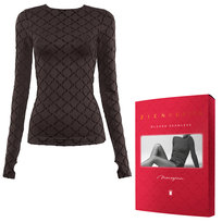 Gatta Bluzka damska Seamless Monogram - projektu MACIEJA ZIENIA, z kolekcji POEM, długi rękaw, geometryczny wzór, miękka, elastyczna, z wycięciami na kciuki S Mocha