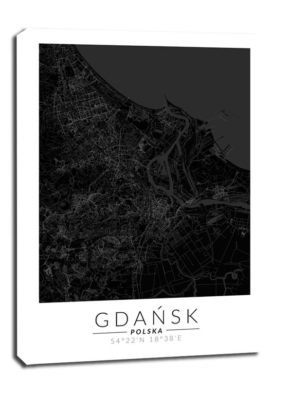 Gdańsk mapa czarna - obraz na płótnie 60x80 cm - Galeria Plakatu ...