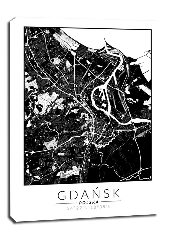 Gdańsk mapa invert - obraz na płótnie 60x80 cm - Galeria Plakatu ...