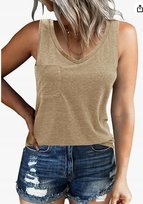 GeGekoko Damski top bez rękawów dekolt w serek letni z kieszeniami L