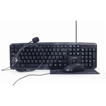 Gembird 4-in-1 Multimedia office set KBS-UO4-01 Keyboard, Mouse, Pad and Headset Set, Wired, Mouse included, US, Black - Gembird