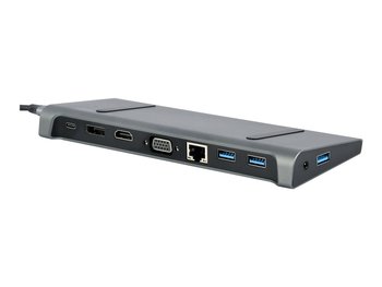 GEMBIRD MULTI ADAPTER USB TYP-C 9W1 (HUB3.0 + HDMI + DISPLAYPORT + VGA + PD + LAN + DŹWIĘK STEREO), SZARY - Gembird