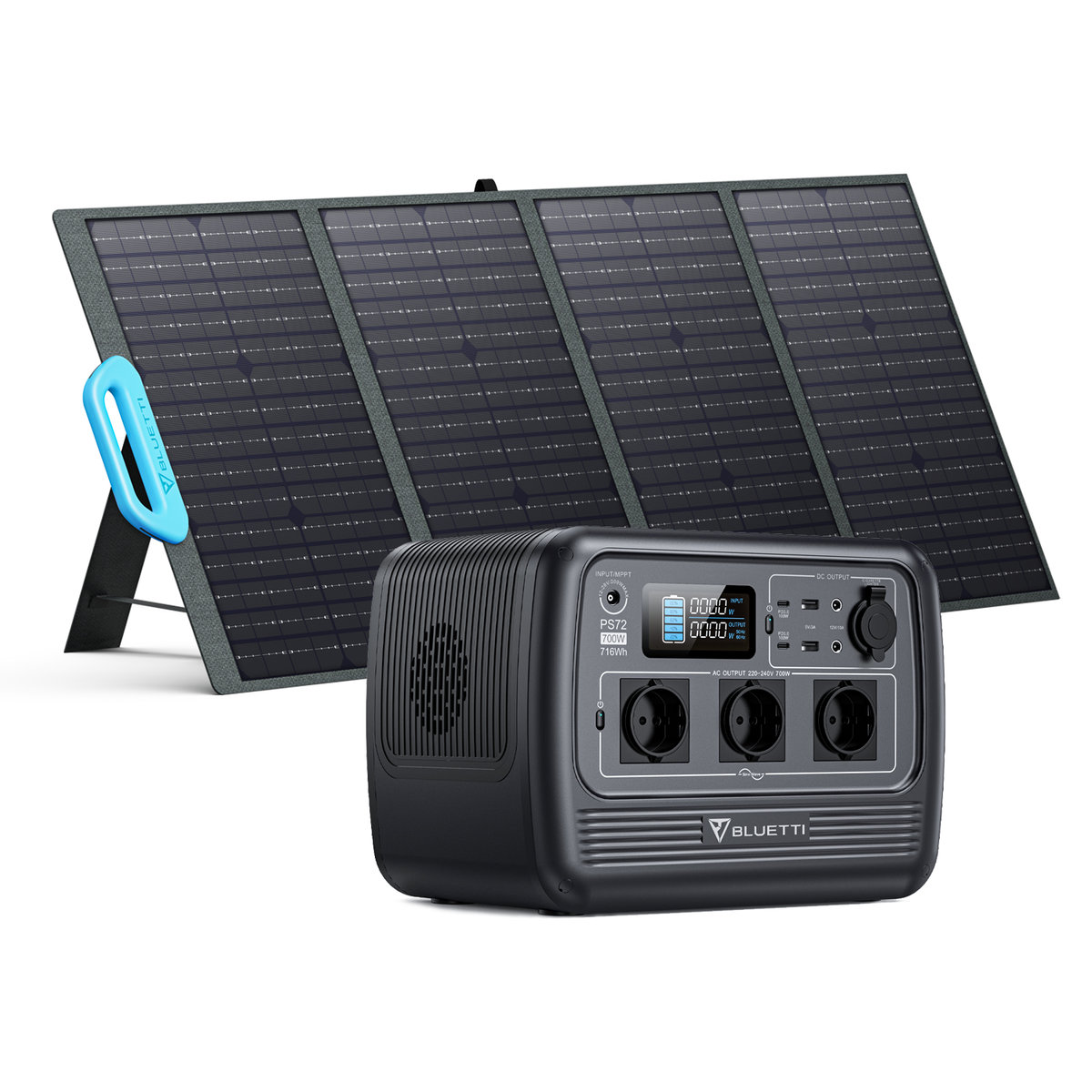 Générateur solaire portable BLUETTI 716Wh/1000W PS72 avec Panneau Solaire  PV120, batterie LiFePO4, centrale électrique pour camping,voyage,caravane