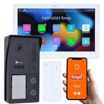 Genway KIT-F-S62-V13-A01-PS - Zestaw wideodomofonowy 2 żyłowy z monitorem dotykowym 7" WiFi i Tuya i dodatkową słuchawką - GENWAY
