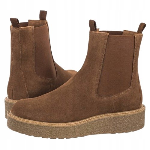 Geox Geox Botki Damskie Skórzane Sztyblety Wsuwane Brązowe Platforma 38 J3A