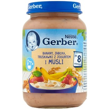 Gerber, Deserek, Banany, jabłka, truskawki z jogurtem, 8m+, 19g - Gerber