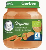 Gerber Organic, Obiadek Marchewka, słodki ziemniak dla niemowląt po 4 miesiącu, 125 g