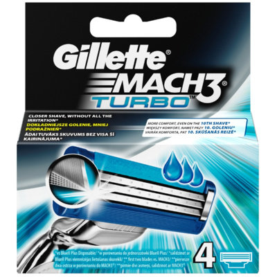 Gillette, Mach3 Turbo, wymienne ostrza do maszynki, 4 szt. Gillette, Mach3 Turbo, wymienne ostrza do maszynki, 4 szt.