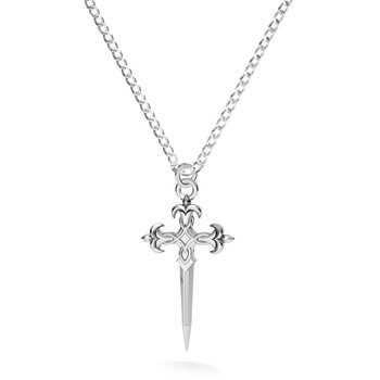 Giorre, Srebrny, długi naszyjnik, Sztylet w kształcie krzyża, 60 cm - GIORRE