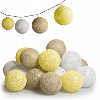 GIRLANDA LAMPKI COTTON BALLS 20LED 6cm - LAMPKI NA PRĄD - BIAŁO SZARO ŻÓŁTE - inna (Inny)